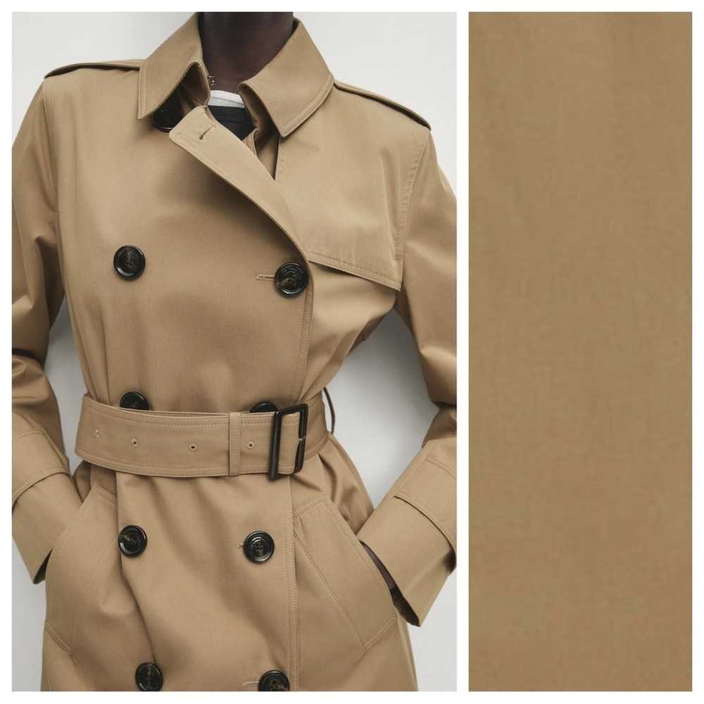 NWT. Massimo Dutti Tan 100% Cotton Long Trench Coat with Belt. Size XS. - Picture 3 of 14